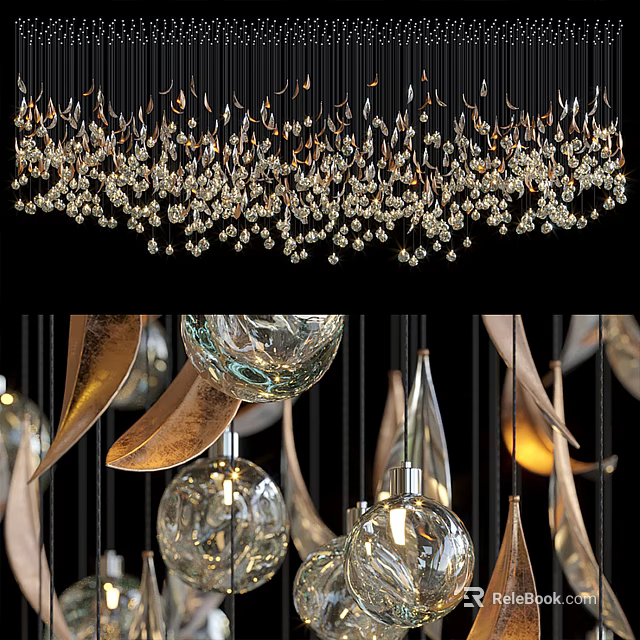 Modern Luxury Crystal Chandelier With Glass Balls And Metal Feathers 3d model 