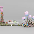 Elegant Floral Decorations With Pink Bow Column And Pink Blue Roses Arrangement