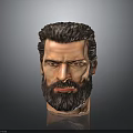 Realistic Man Head Model With Beard Short Hair And Grey Background