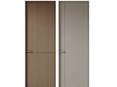 Modern Hinged Doors With Wooden Texture And Smooth Surface In Brown And Light Gray 3d model