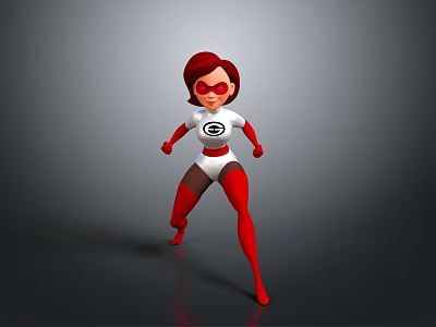 Animated Red Haired Woman With Red Goggles White Top Black Logo Red Leggings Running Pose 3d model
