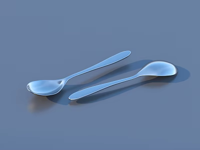 Stainless Steel Cutlery Set With Two Sleek Long Handle Spoons 3d model
