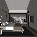 Hotel Guest Room With Wooden Decor Large Windows Cherry Blossom View And Minimalist Design