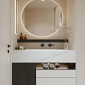 Elegant Modern Bathroom Vanity With Round Backlit Mirror And Marble Countertop 3d model