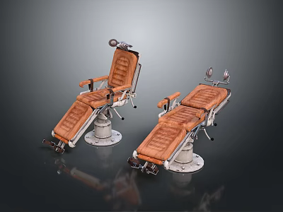 Brown Leather Medical Examination Chairs With Metal Frames Adjustable Mechanisms Armrests And Headrests 3d model