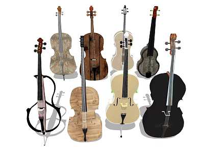 Diverse Musical Instruments and Painting Tools Featuring Wooden Designs and Art Supplies 3d model
