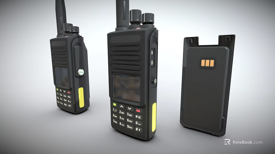 Modern Black Walkie Talkies With Antenna Buttons And Battery Display Design 3d model 