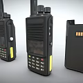 Modern Black Walkie Talkies With Antenna Buttons And Battery Display Design