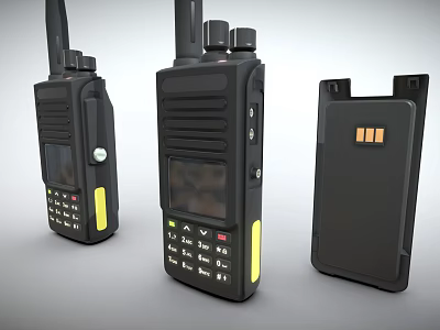 Modern Black Walkie Talkies With Antenna Buttons And Battery Display Design 3d model