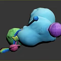 Adorable Blue Cloud Shaped Creature Knitting With Colorful Yarn Balls And Rainbow Yarn