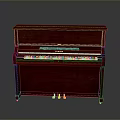 Vintage Red Wooden Upright Piano With White Keys And Golden Accents