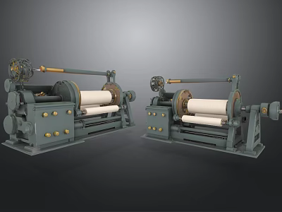 Industrial Equipment With Dual Green Rollers And Mechanical Parts For Manufacturing 3d model