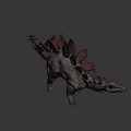 Realistic Dinosaur Model With Red Spines And Gray Body On Gray Background