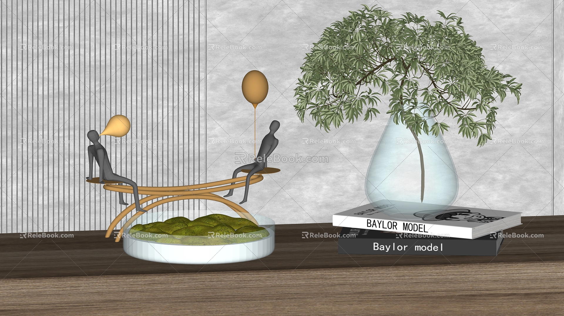 Modern vase ornaments books 3d model