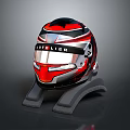 Car Racing Helmet ASTELIER Red Black Silver Design On Stand