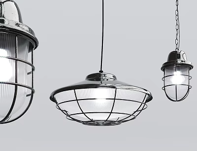 Modern Silver Metal Pendant Lights With Grid Like Shades And Illuminated Design 3d model