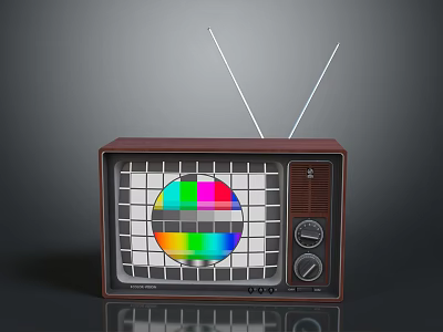 Vintage Computer Monitor With Wooden Case Color Test Pattern And Top Antennas 3d model
