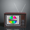 Vintage Computer Monitor With Wooden Case Color Test Pattern And Top Antennas