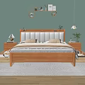 Cozy Wooden Double Bed With White Upholstered Headboard And Nightstands In Light Green Bedroom