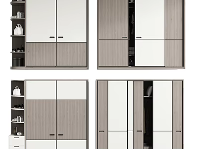 Modern Wardrobe Design With Wooden Panels White Fronts Mirror Doors And Storage 3d model