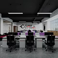 Contemporary Public Office Area with Glass Partitions Spacious Corridor Office Furniture and Green Plants