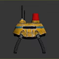 Yellow Sci Fi Robot Probe With Red Siren Light And Three Metal Legs