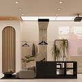 Clothing Store Exterior with Glass Window Brick Wall Mannequins Clothing Racks and Plants