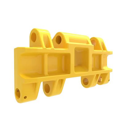 Durable Yellow Industrial Mechanical Part With Multiple Holes And Geometric Structure 3d model