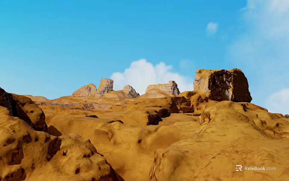 Desert Landscape With Rock Formations Blue Sky And White Clouds 3d model 