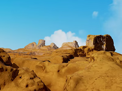 Desert Landscape With Rock Formations Blue Sky And White Clouds 3d model