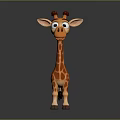 Cartoon Giraffe 3D Model With Big Eyes Smiling Mouth And Gray Background