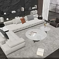 Modern Sectional Sofa And Coffee Table Combination With Pillows Round Tables And Rug