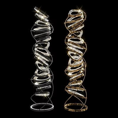 Spiral Design Floor Lamp in Black and Gold Frames with Illuminated Light Features 3d model