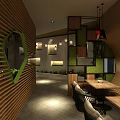 Modern Restaurant Interior With Wooden Decor Pendant Lights Round Tables And Chairs
