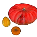 Fresh Colorful Pumpkins Featuring Large Red and Small Yellow Orange Varieties on White Background
