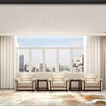 Modern Conference Room Interior With Large Windows City View Beige Sofas And Carpet 3d model