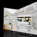 SGS Modern Exhibition Booth Interior With Reception Desk Tables Chairs And Display Plant