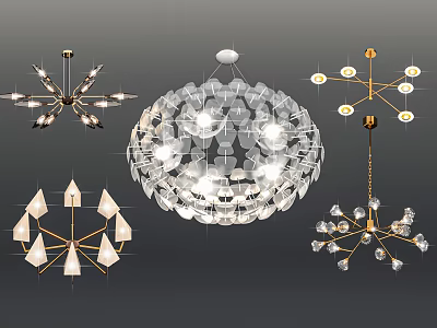 Modern Crystal Chandelier Designs With Geometric Shapes Metal Frames And Bright Lighting Effects 3d model