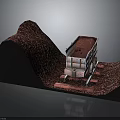 Industrial Mining Cart Equipment On Slope With Red Granular Material And Tracks
