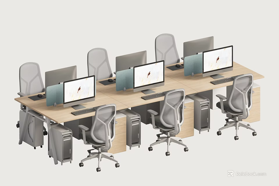 Modern Office Workstations With Ergonomic Chairs And Computer Monitors 3d model