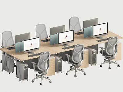 Modern Office Workstations With Ergonomic Chairs And Computer Monitors 3d model