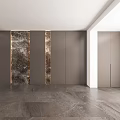 Modern Dining and Living Room Interior With Dark Cabinets Marble Accents and Golden Lines
