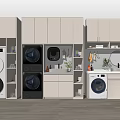 Modern Bathroom Cabinetry With Built-in Washing Machine Dryer Sink Mirror And Storage Space