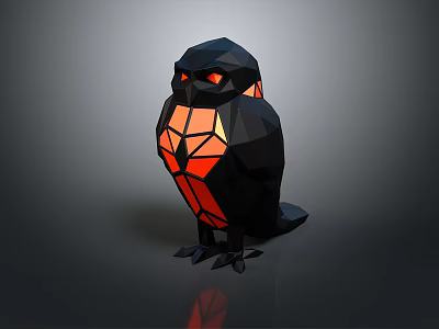 Geometric Black Owl With Red Eyes And Orange Glowing Interior In Low Poly Art Design 3d model