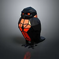 Geometric Black Owl With Red Eyes And Orange Glowing Interior In Low Poly Art Design