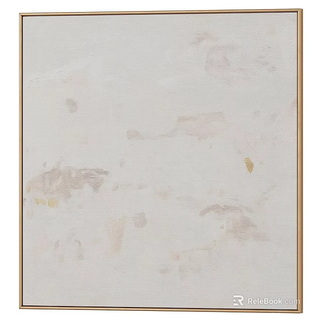 Abstract Painting With Soft Beige Tones Light Brown Textures And Gold Accents In Wooden Frame 3d model 