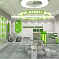 MAOZHU Specialty Store Interior Design With Green Circular Wall Decor And Shelves