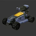 Futuristic Blue Military Vehicle With Yellow Roof Dual Cannons And Large Wheels