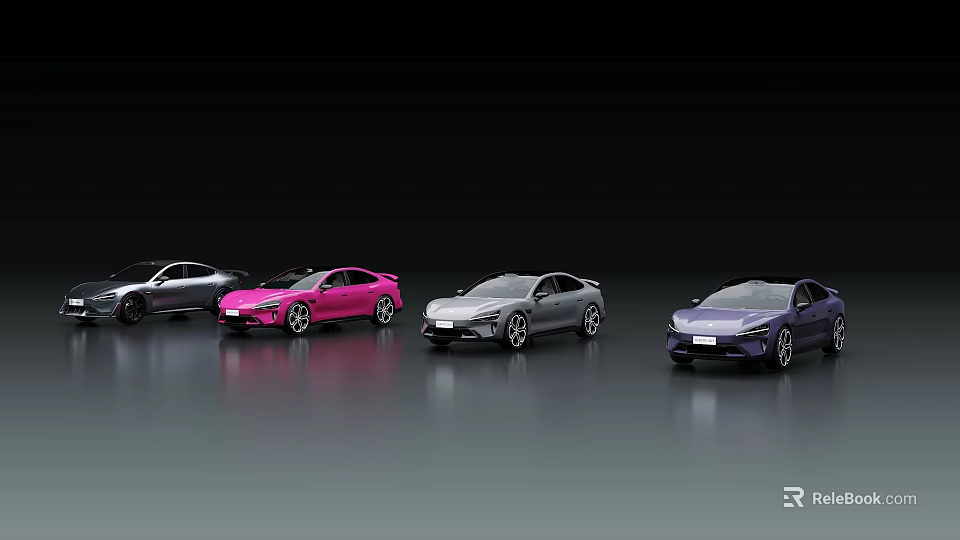 Sleek Modern Sports Cars In Various Colors Parked In Stylish Lineup 3d model 