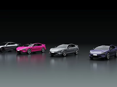 Sleek Modern Sports Cars In Various Colors Parked In Stylish Lineup 3d model